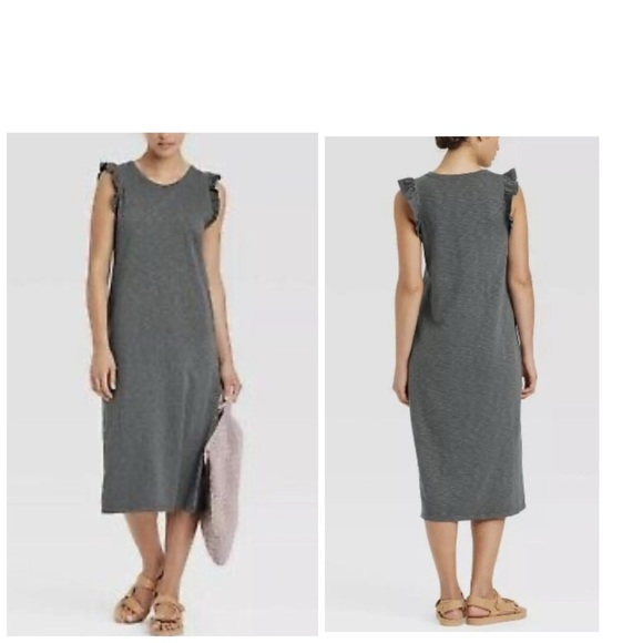 💥Universal Thread Women's Faded Gray Midi Ruffle Sleeveless Dress M - Picture 1 of 11